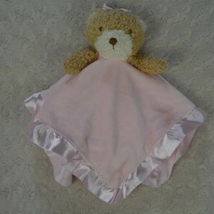 Family Dollar Teddy Bear Lovey Security Blanket Pink Tan Rattle Ruffle Satin Bow